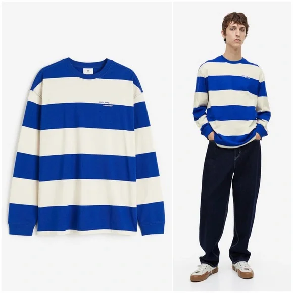 Blue Striped Loose Fit Jersey Shirt - Picture 1 of 1